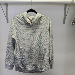 Womens Zebra Print Hoodie in Light Green and Cream Colors Size Medium.